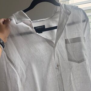 Nordstrom Crisp White Button-Up Shirt NWOT LARGE trim fit 100% linen